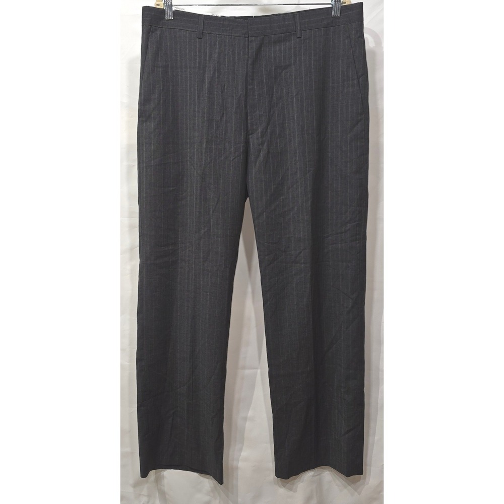 Banana Republic Dawson Mens 38x32 Gray Pinstripe Wool Flat Front Dress Pants
